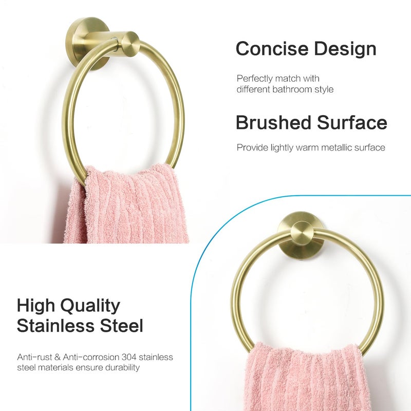 HouseAid Stainless Steel Towel Ring for Bathroom Hand Towel Holder Modern Circle Towel Hanger Round Towel Rack Wall Mounted Brushed Gold - Image 4